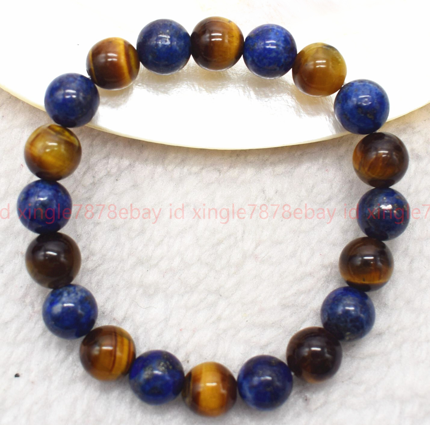 Natural 8mm Blue Lapis Lazuli Yellow Tiger’s Eye Gems Beads Bracelet 7in/8.5in
