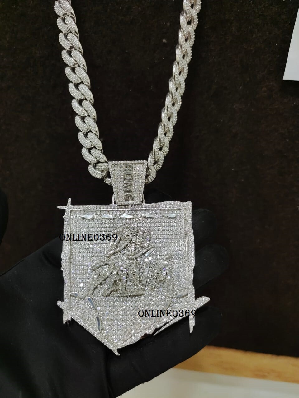 3.48 ct Round Baguette Cubic Zirconia Custom Pendant 14k White Gold Plated