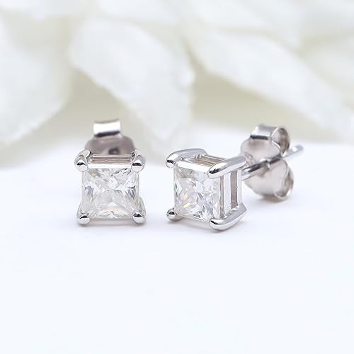 1-4ct Princess Cut Created Moissanite Solitaire Stud Earrings in Sterling Silver