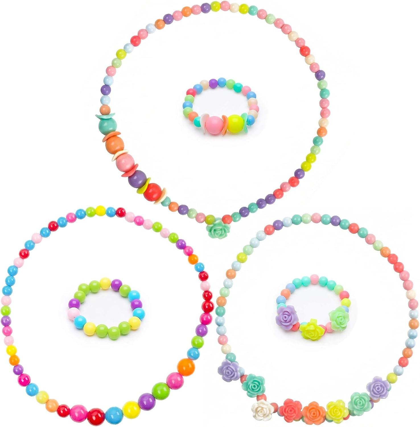 Toddler Necklace Bracelet, 3 Sets Kids Jewelry for Girls Colorful Beads, Cost…