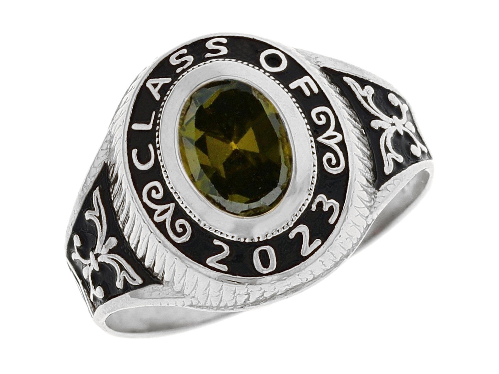 10k or 14k White Gold Simulated August Birthstone 2023 Class Graduation Ring