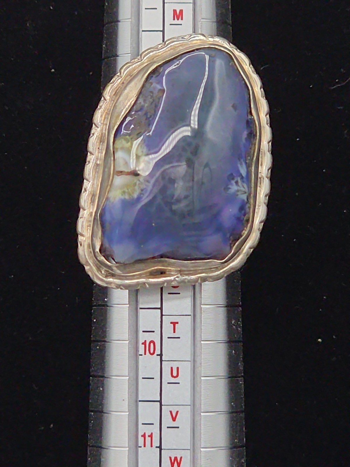 Large Handcrafted Sterling Silver & Purple Blue Agate Statement Ring Size 8