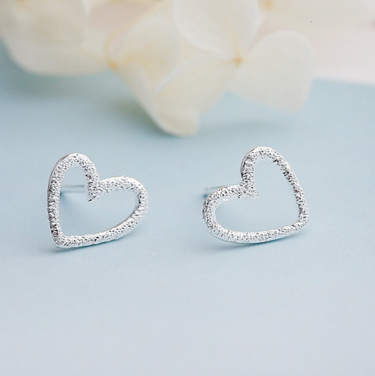 925 Sterling Silver Heart Post Stud Earrings Gift Women Girl PE18