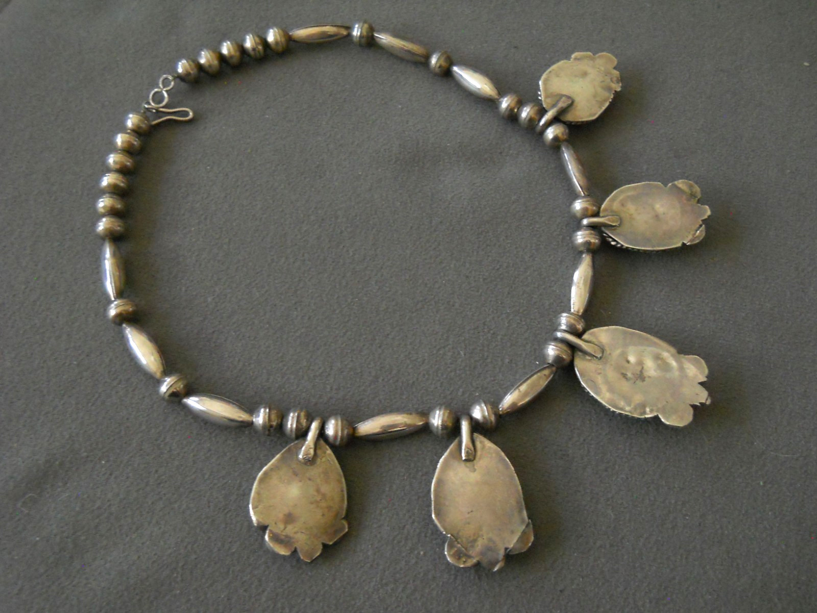 Native American Navajo Domed Rich Blue Turquoise Sterling Silver Bead Necklace