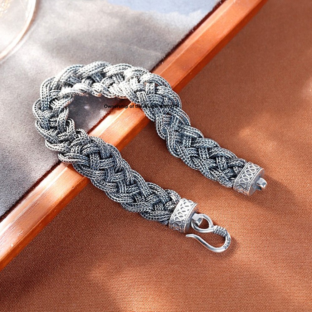 Pure 925 Sterling Silver Wide Wheat Link Chain Bracelet – Braided Spiga Design