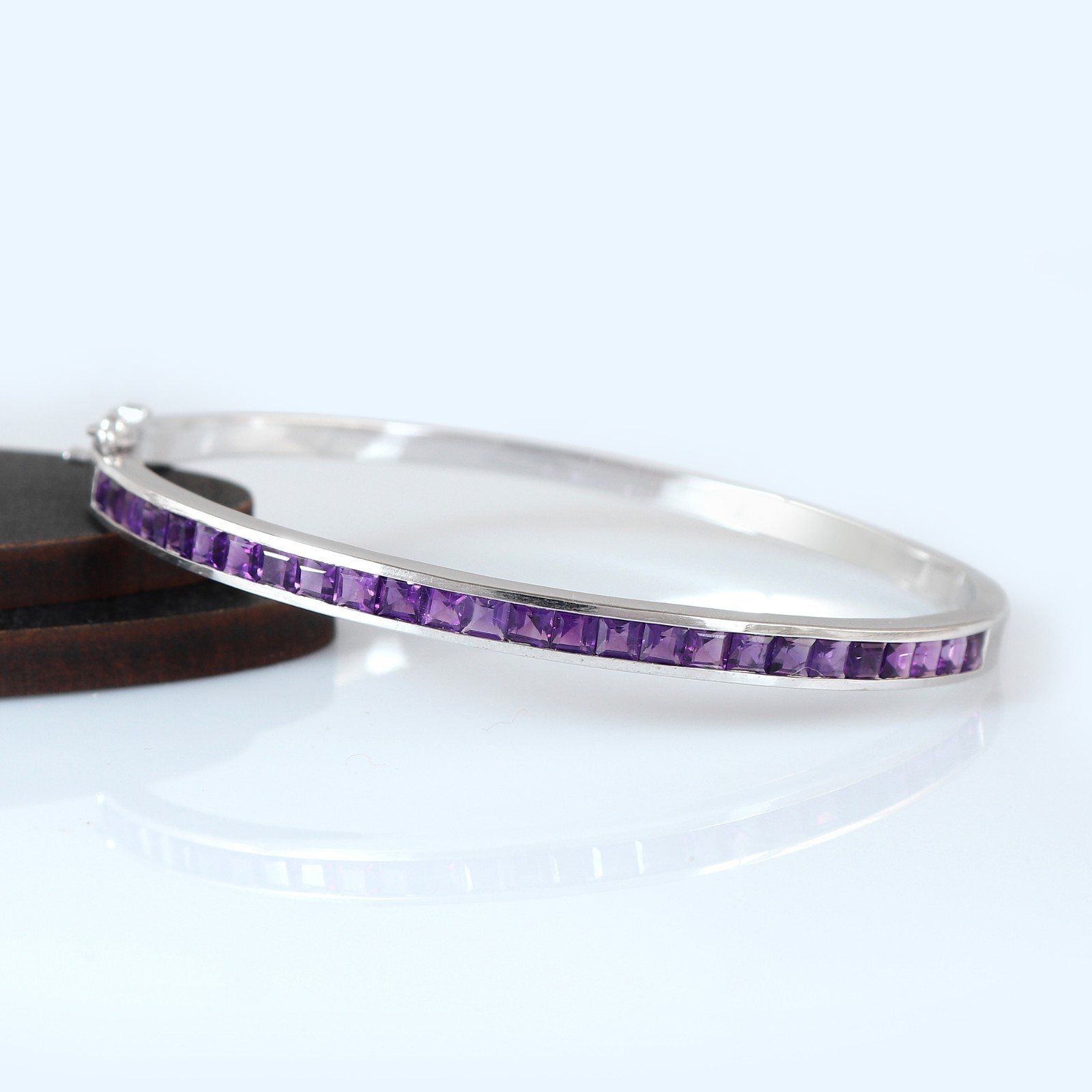 Natural Amethyst Bangle 925 Sterling Silver Square Gemstone February Birthstone