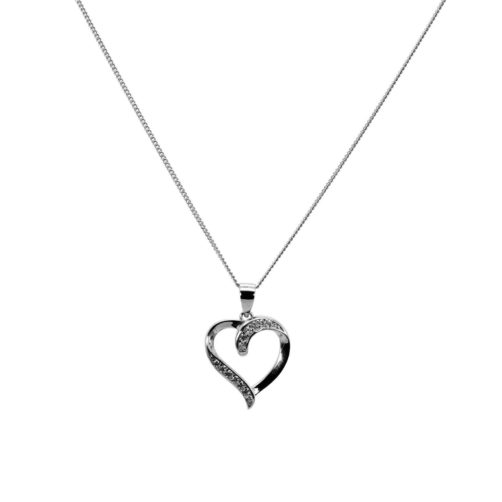 Curb Chain Cuba Necklace Pendant Heart Zircon 925 Sterling Silver Women
