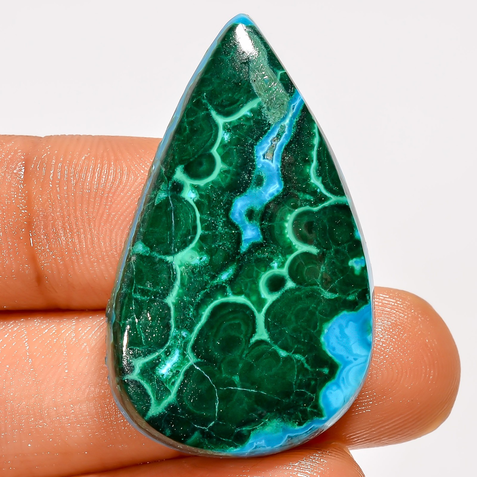 Natural Malachite Chrysocolla Pear Cabochon Gemstone 43 Ct. 36X22X6 mm GC-43970