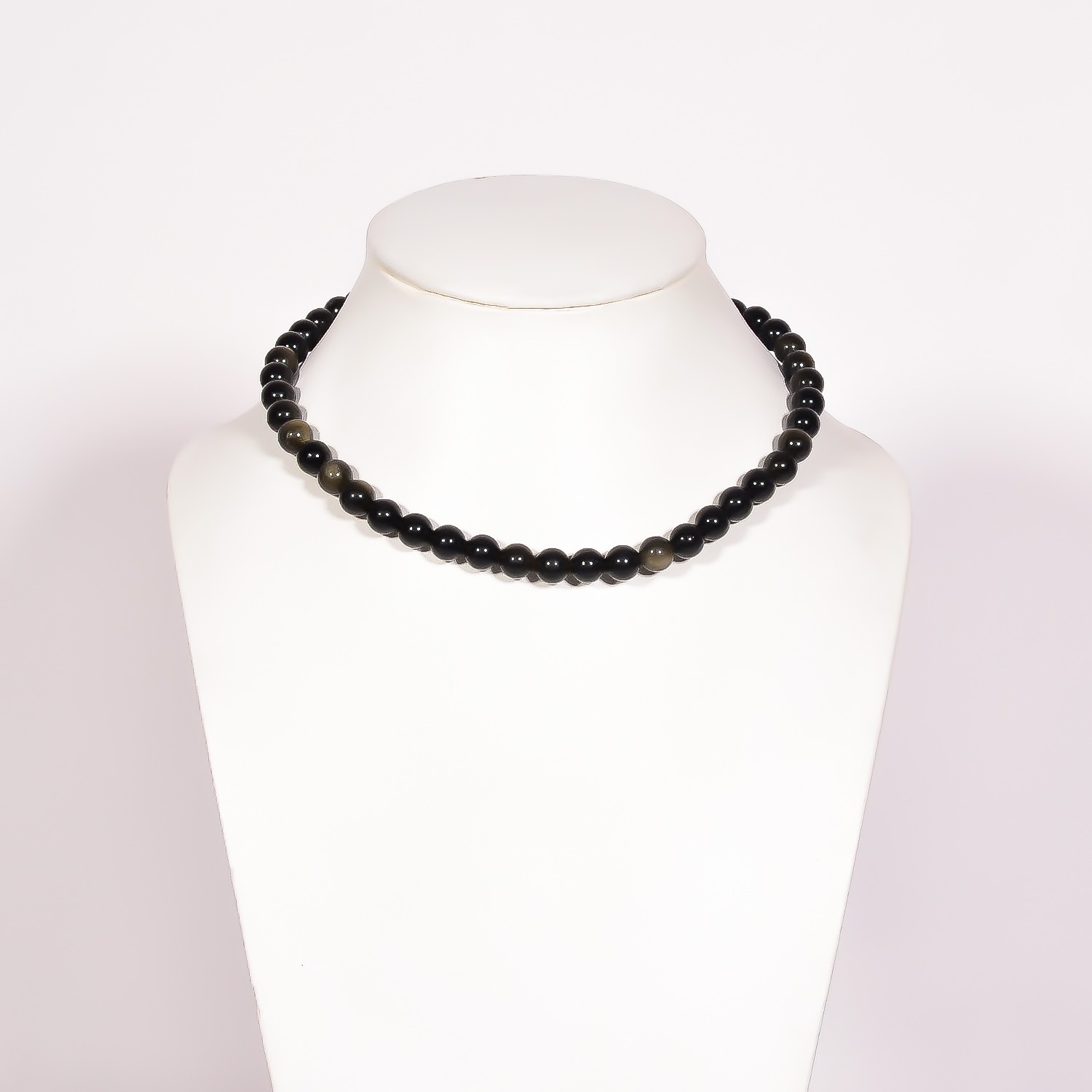 Golden Obsidian Gemstone Round 8 mm Smooth Beads 15.5″ Stretchable Necklace