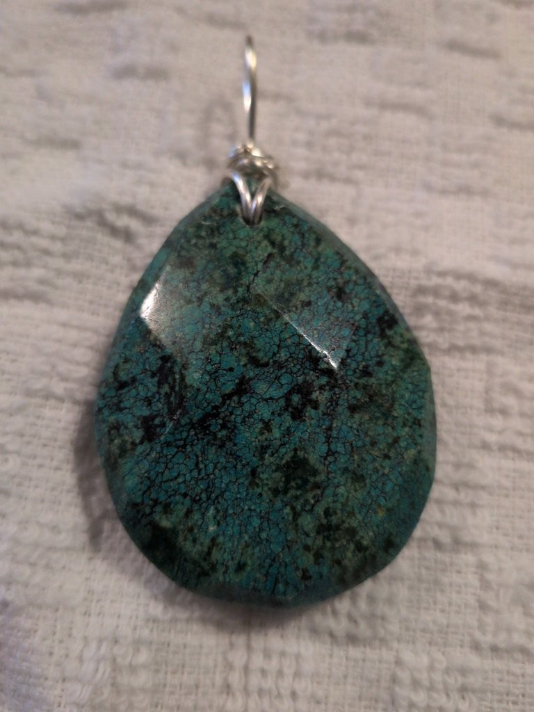 Vintage Turquoise Dyed Howlite Stone Pendant with Silver Wire Wrap