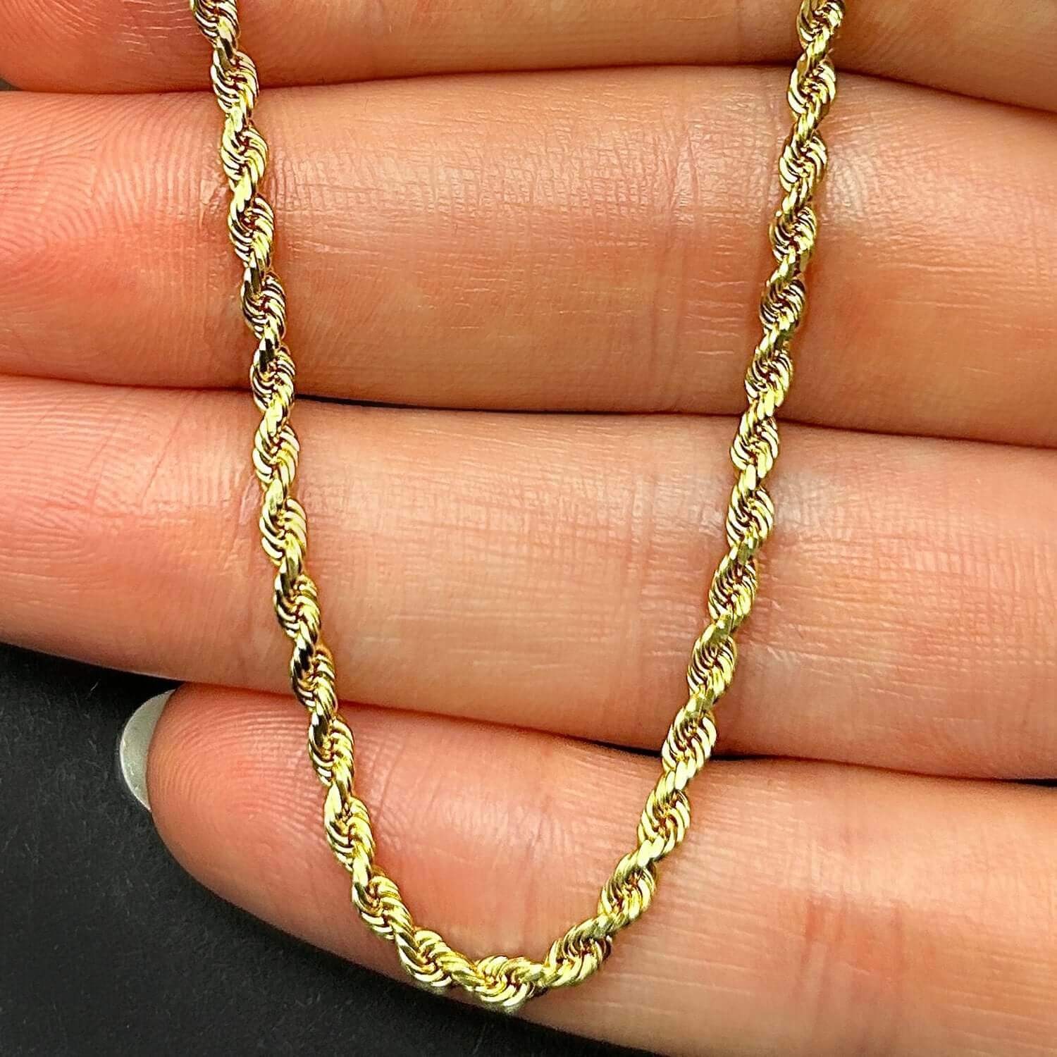 Solid Real 18K Gold 2.5mm Diamond-Cut Rope Chain Necklace 16 18″ 20″ 22″ 24″ 26″