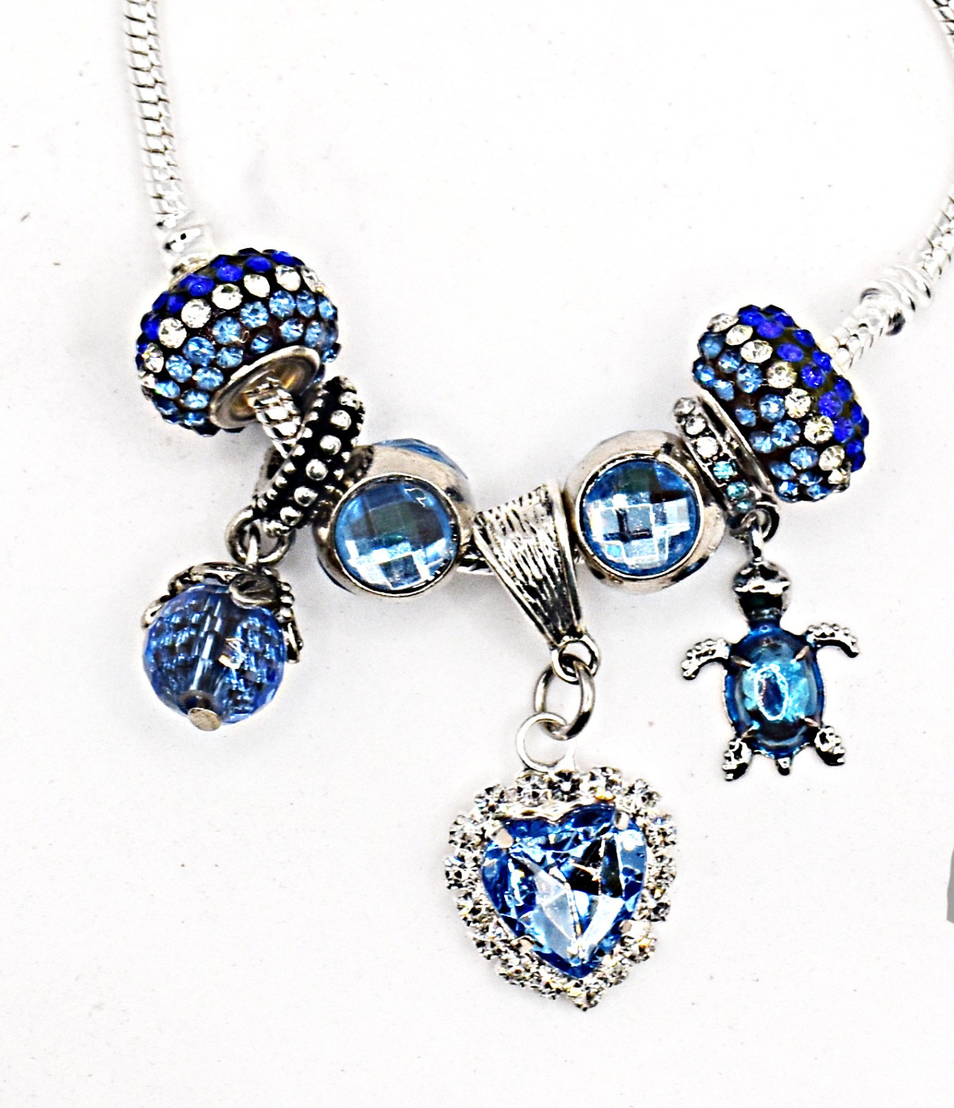 Murano Glass Beads 7 Pieces Blue with Rhinestones 7 Pieces New