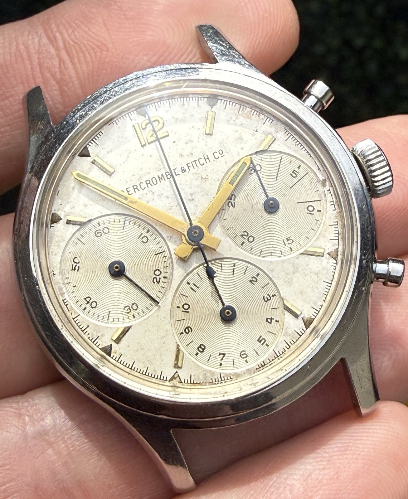 RARE Vintage Heuer Abercrombie & Fitch Chronograph Watch Valjoux Triple Register