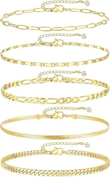 Gold Ankle Bracelets for Women, 14k Gold Plated Waterproof Cuban Link Chain Ankl