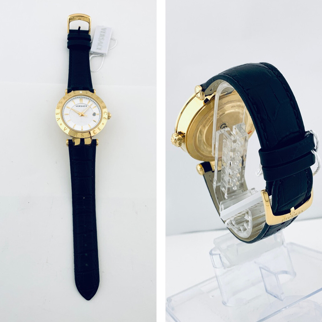 Versace VQP040015 V-Race 42mm Case IP 2N Black Croco Pattern Leather Strap Watch
