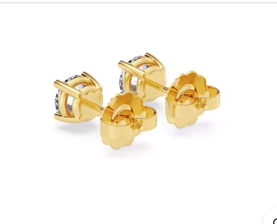 Natural Diamond Earrings 5 mm 1 carat total weight. 14k yellow gold prong