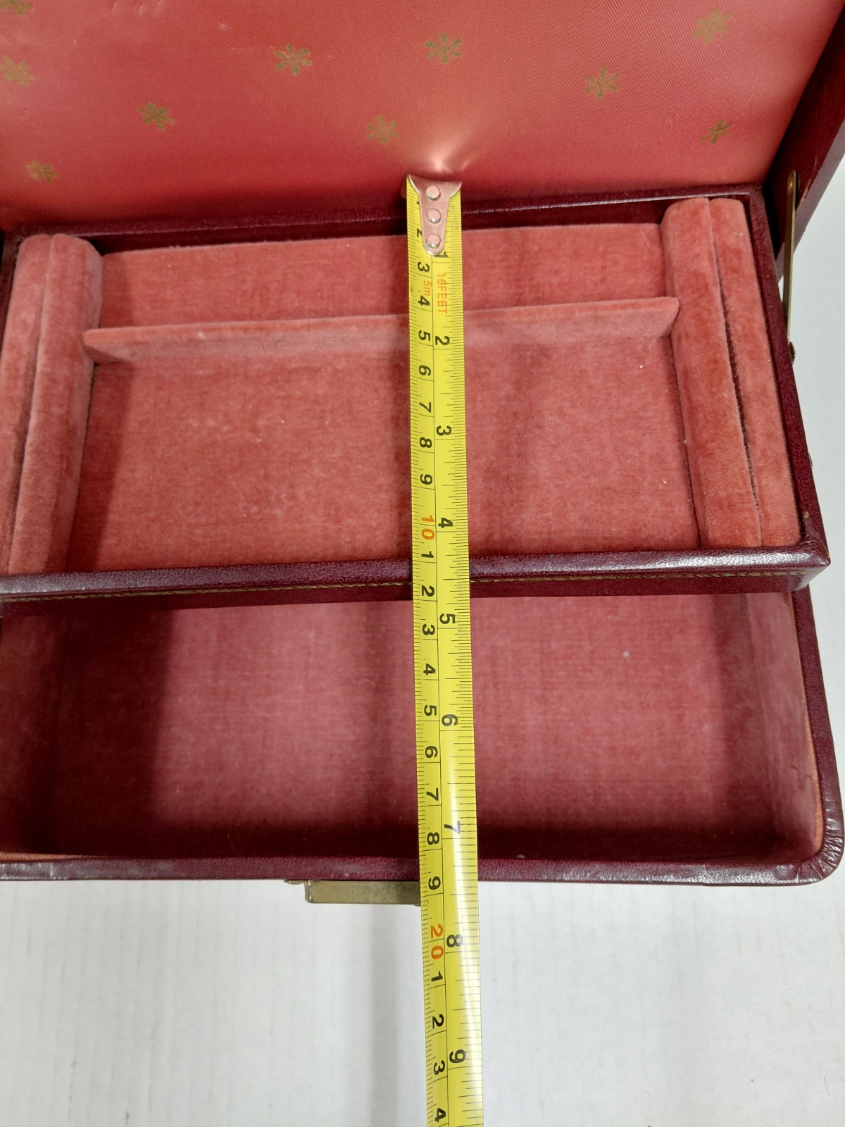 Vintage Leather Jewelry Box Brass Clasp Embossed Gold