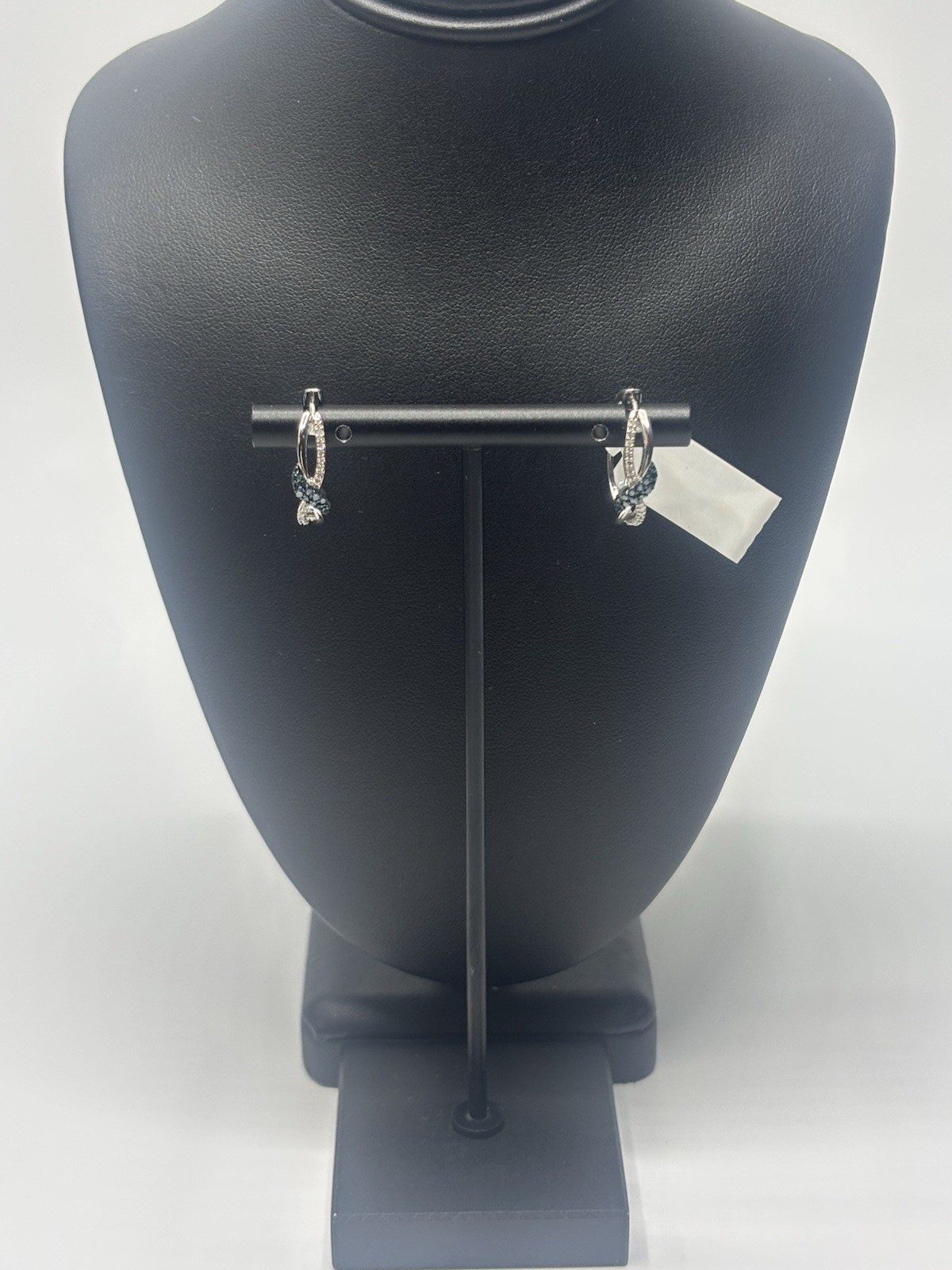 Blue & White Diamond Sterling Earrings Silver 925 Fine Jewelry Dainty