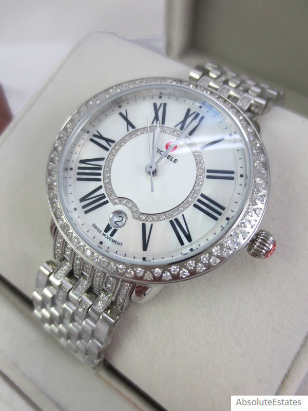 Michele Serein Mid 16 Silver Diamond Watch Diamond Band MW21B01A1963 Refurb +Box