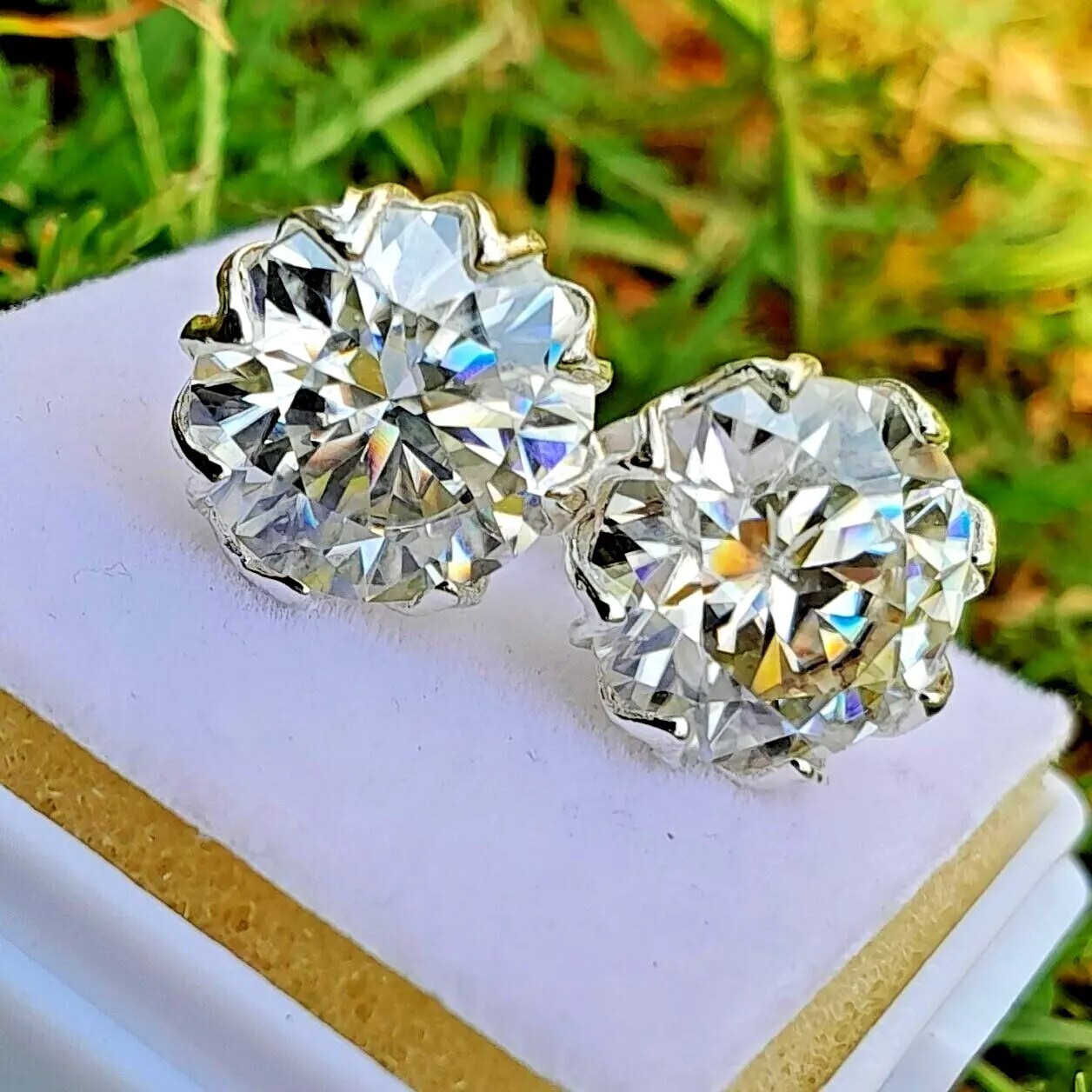 RARE 10.00 Ct Certified Round White Diamond Solitaire Studs 925 Silver No Tariff