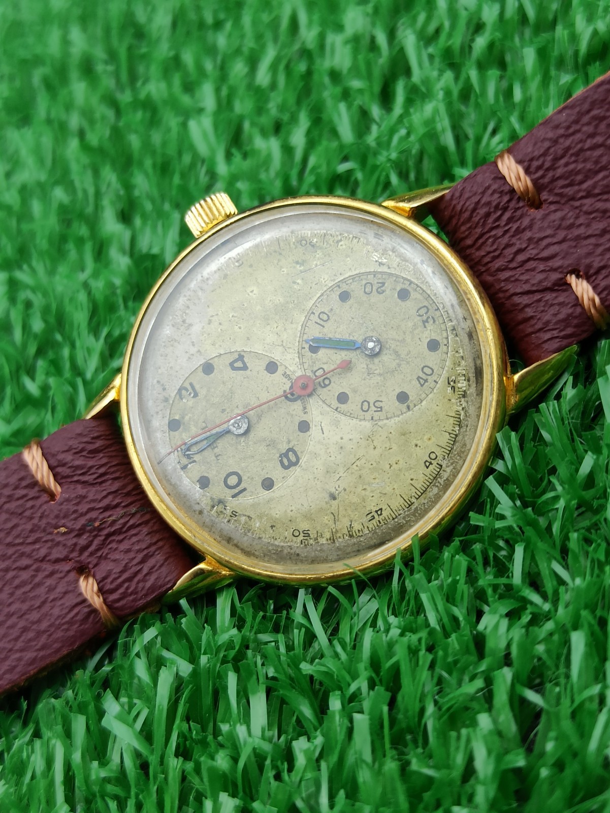 Vintage TELL Swiss Doctors Watch Duo Dial Manual Wind 1940s Gold Plated RUNNING