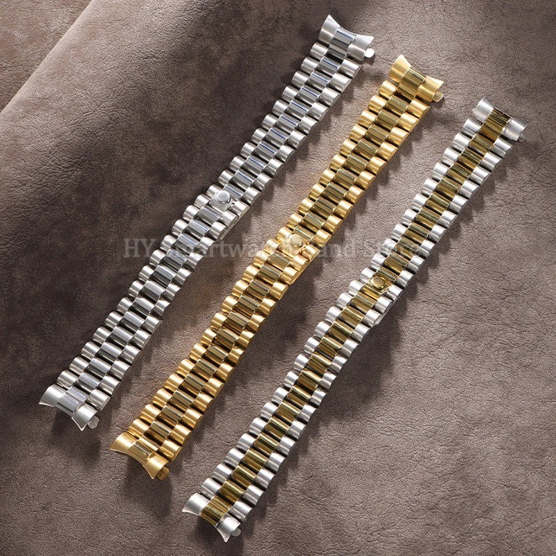 Solid Stainless Steel Strap Bracelet 20MM Curved End President Silver Watch Band