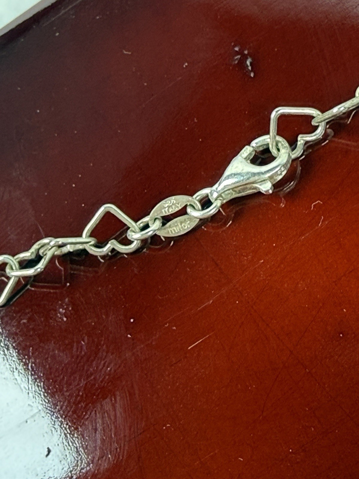 Milor Sterling Silver 925 Heart Link Chain Necklace, Lobster Clasp, 18in, Signed