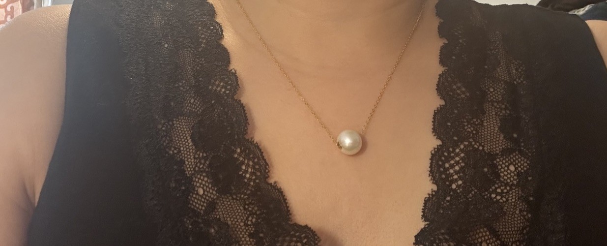 white freshwater pearl round 10.8mm lulutong 18k gold Pendant 925 Necklace NIB
