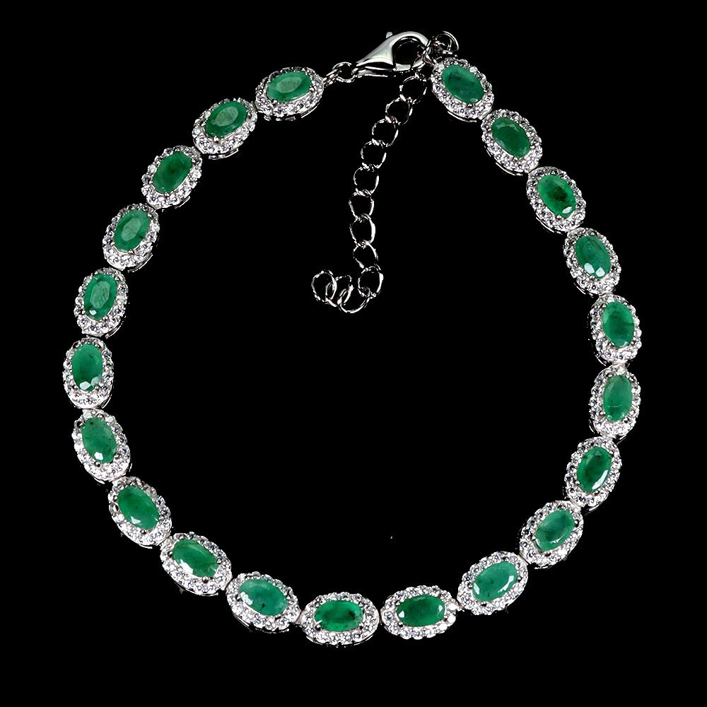 925 Sterling Silver Bracelet Oval Emerald 5x3mm Natural Gemstone Jewelry 7 In