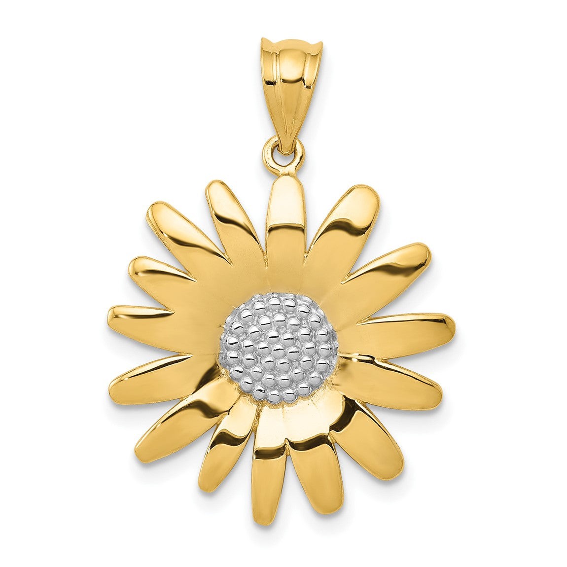14k Yellow Gold And Rhodium Sunflower Pendant