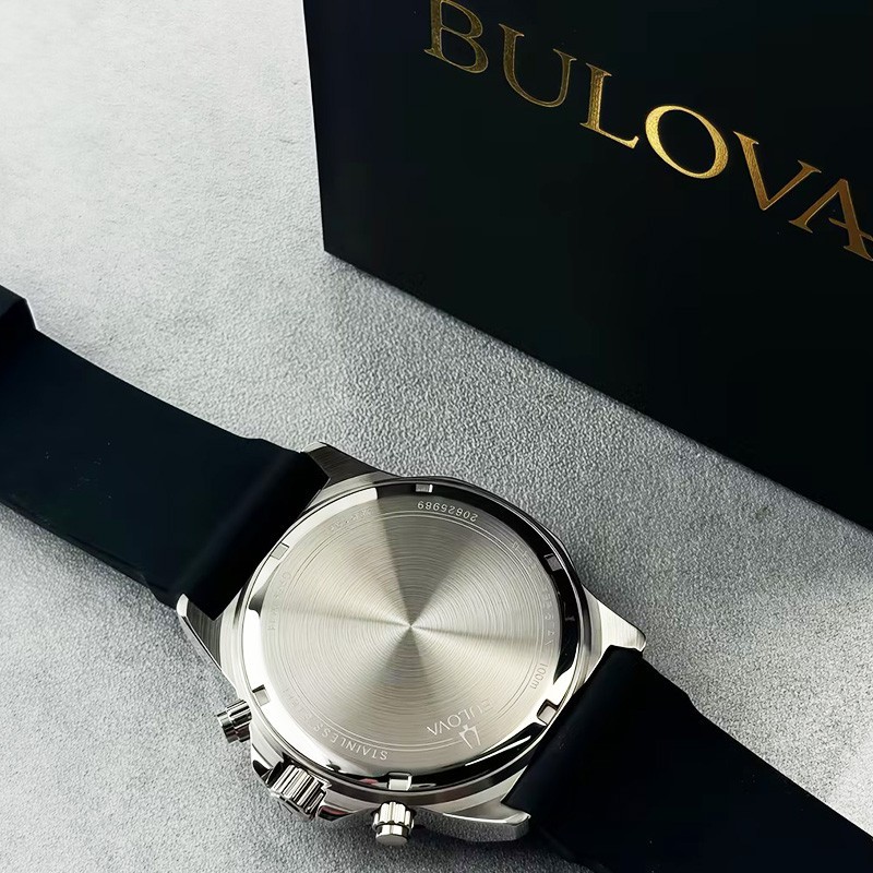 Bulova Marine Star 98B258 Blue Dial Black Rubber Strap Quartz Men’s Watch 44mm