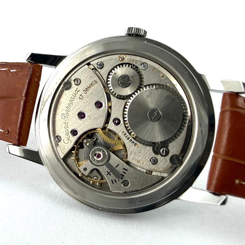 LARGE VINTAGE GIRARD PERREGAUX MANUAL WIND STEEL GENTS WATCH NICE GREEN DIAL