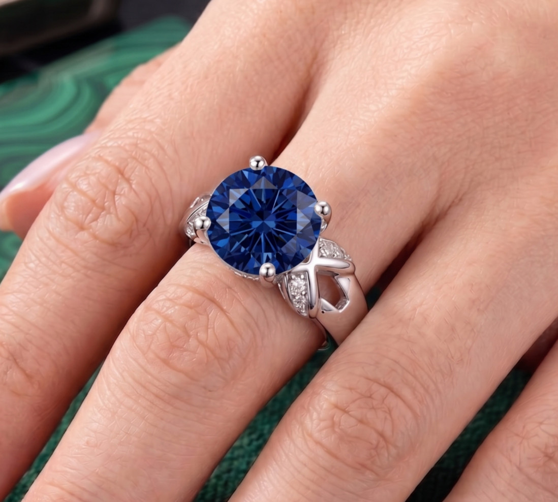 6.00 Ct Certified Round Shape Blue Natural Diamond Ring VVS1 White Gold Finish