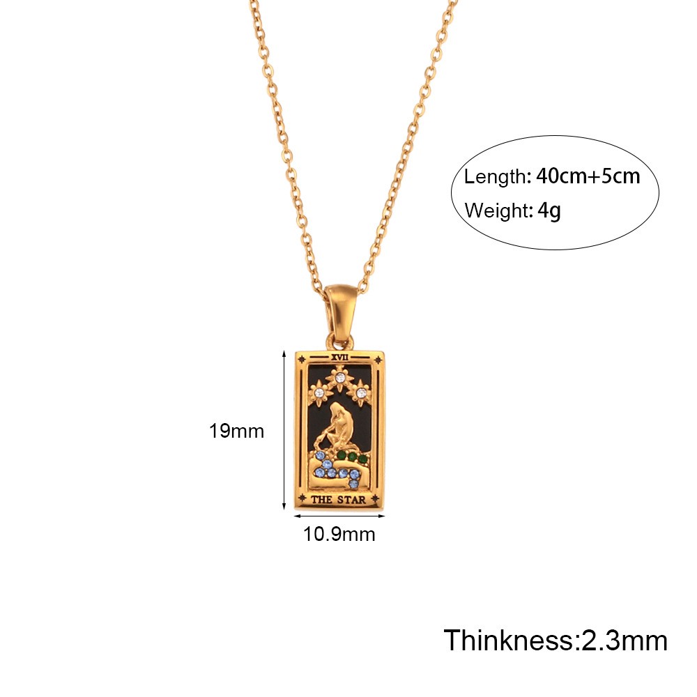 Tarot Card Rectangular Stainless Steel Enamel Zircon Fashion Pendant Necklace