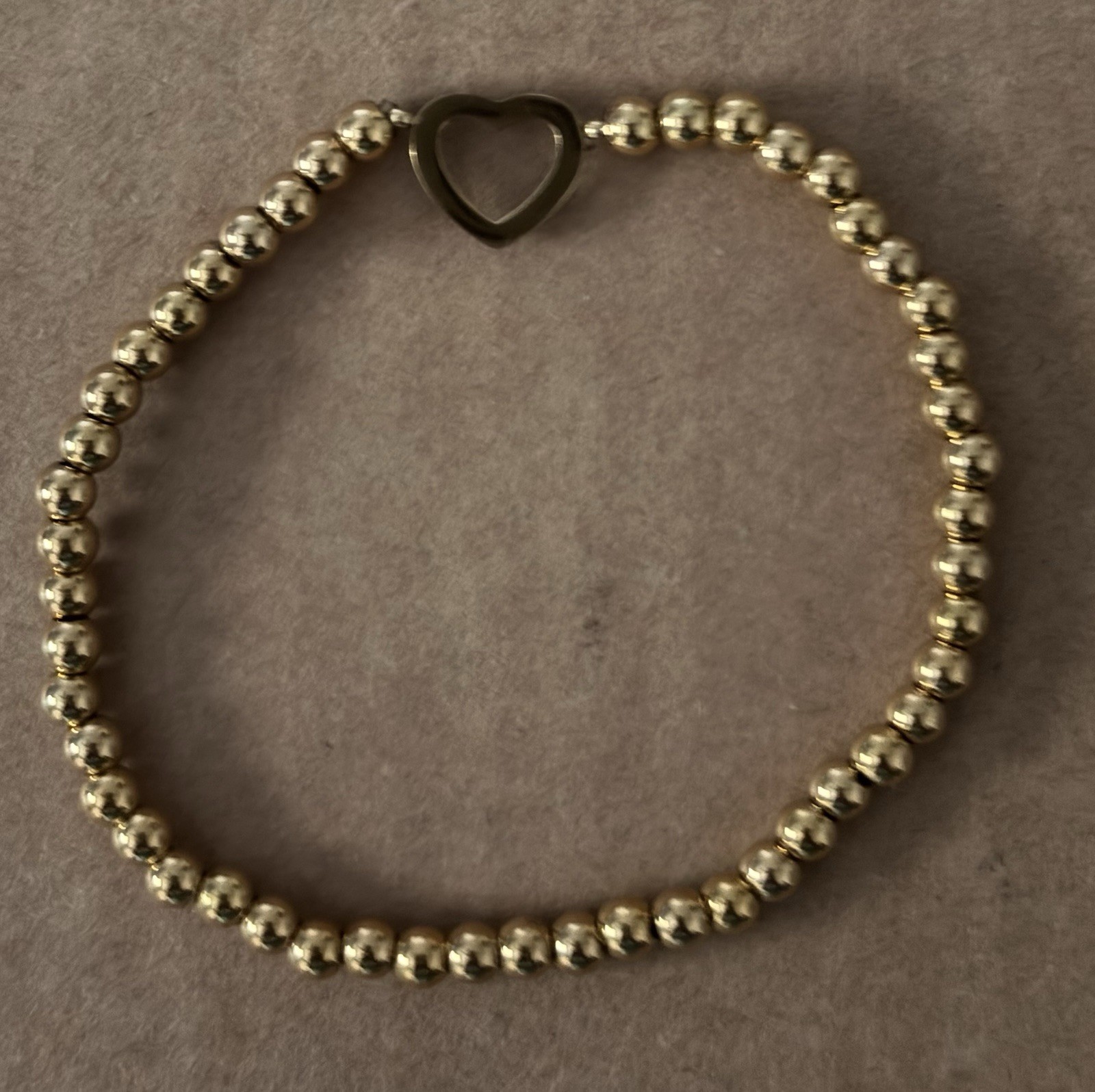 18k PVD Gold Stainless Steel Beaded Bracelet with Open Heart And Clear Stones