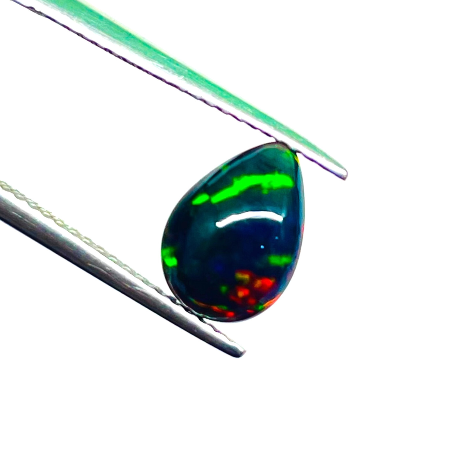1.08 Ct Natural Ethiopian Black Opal 9.5x7mm Pear Multi Fire Cabochon Gemstone