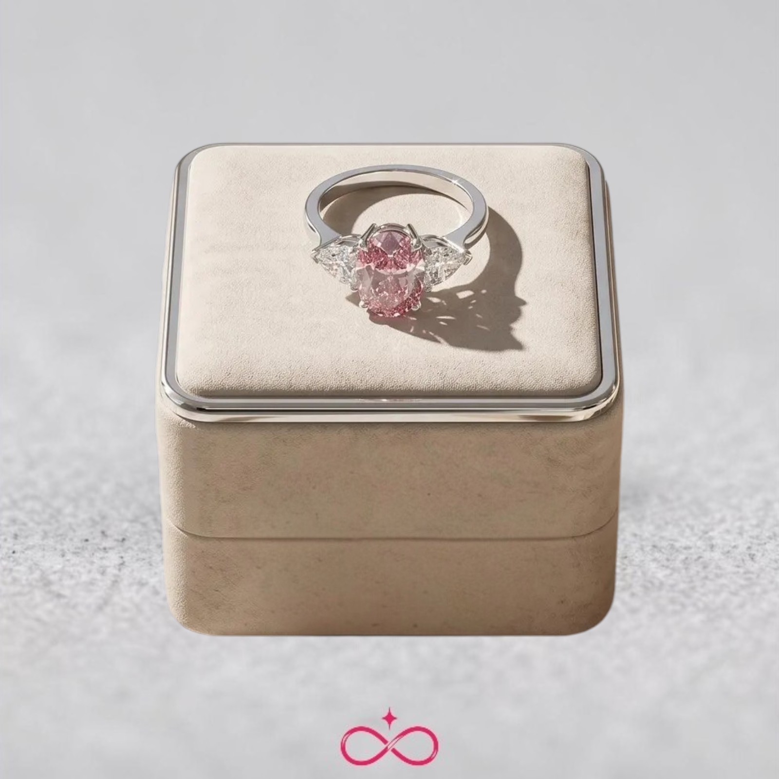 Oval Cut 3.80 Ct IGI Lab Created Fancy Intense Pink Diamond Ring in 950 Platinum