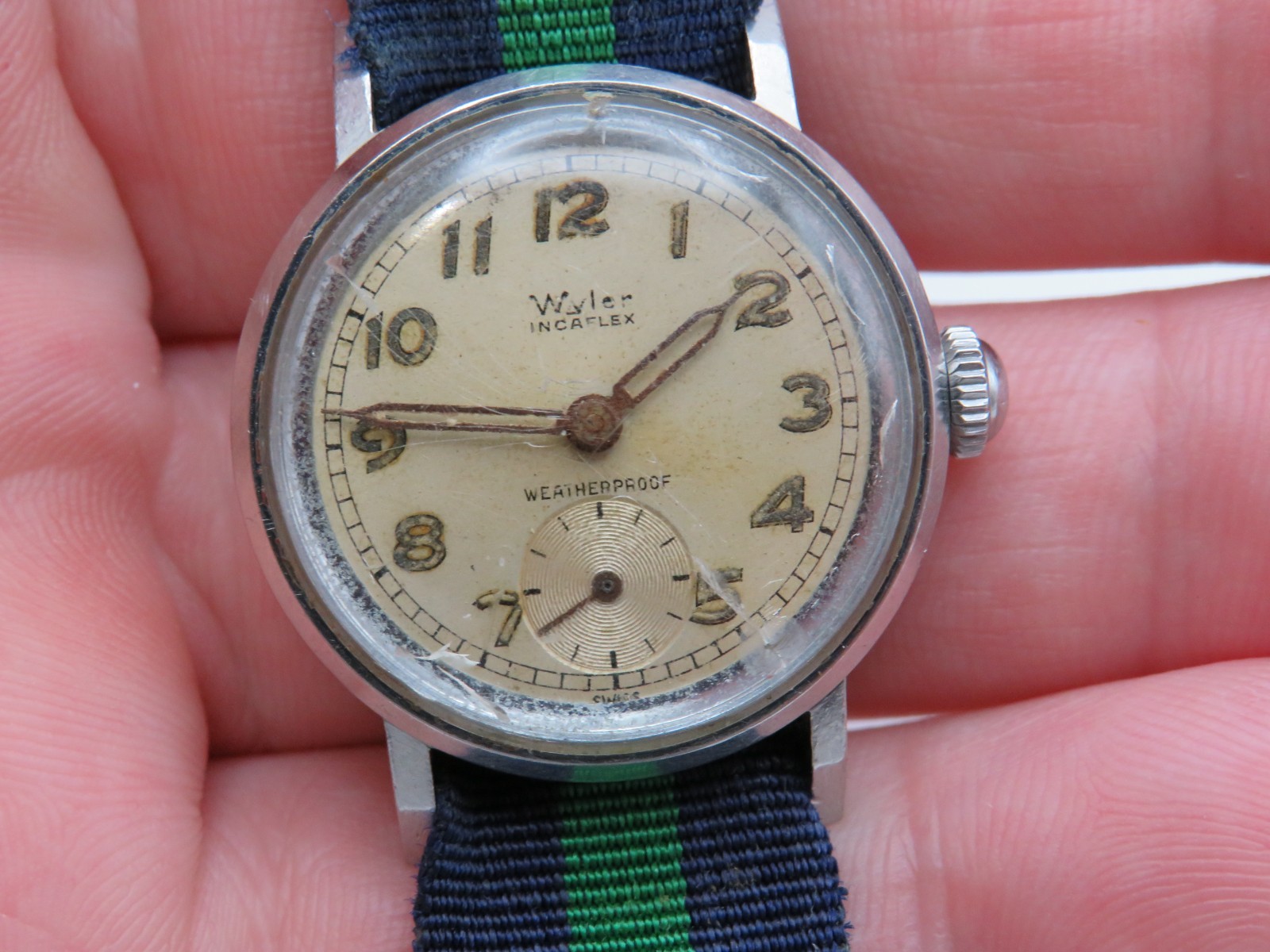 Vintage men’s military wristwatch Wyler Incaflex Waterproof running