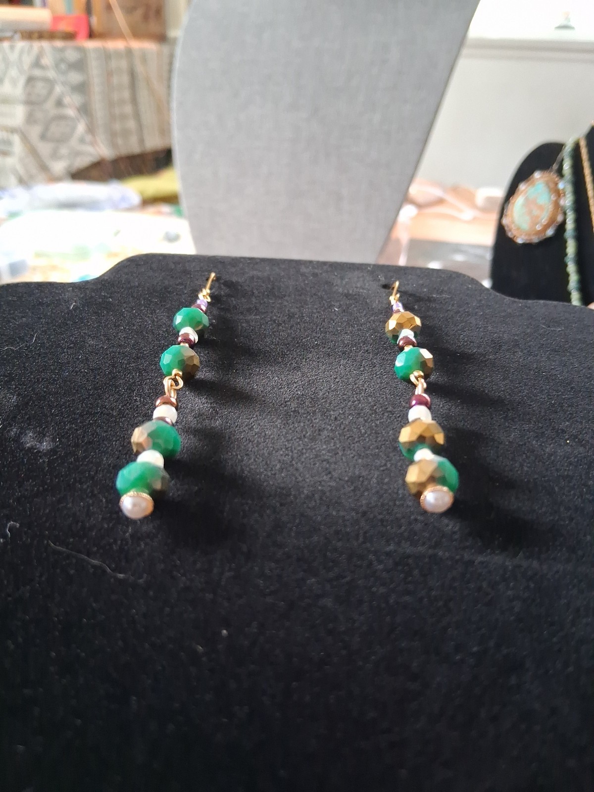 Czech glass 24kt Gf Beads Dangle Artisan Earrings 31/2″ Long Earrings