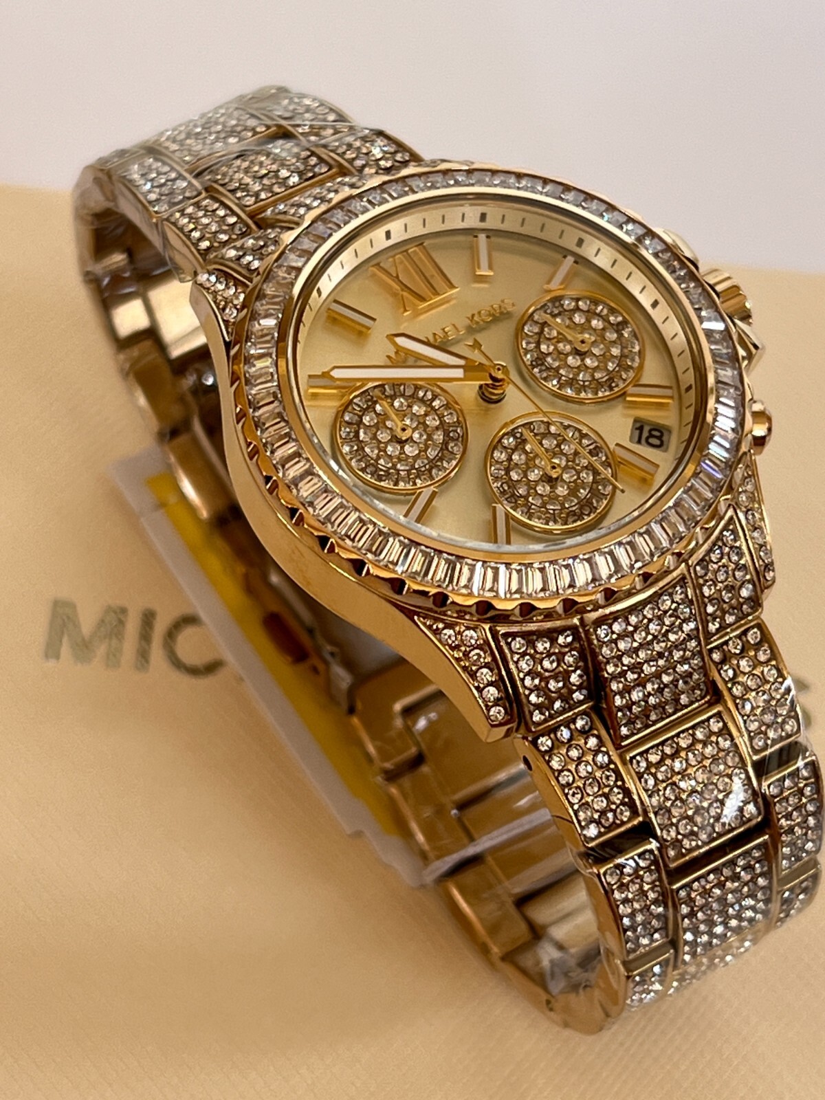 Michael Kors MK7254 Everest Pave Chronograph Gold-Tone Ladies Watch NWT/Box $495