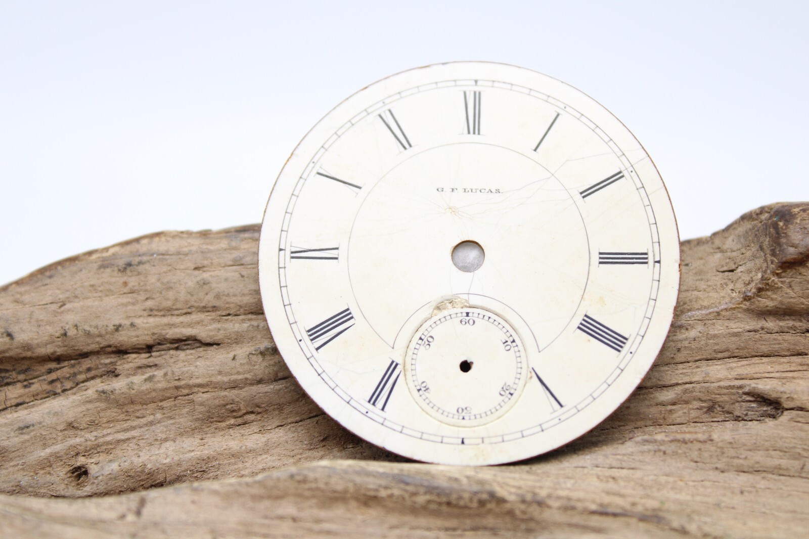 G.F. LUCAS PORCELAIN ENAMEL POCKET WATCH DIAL ROMAN NUMERAL INDICES 45.4mm (76)