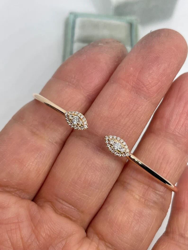 0.27 Round Moissanite Flexible Stackable Bangle Bracelet 14K Yellow Gold Plated