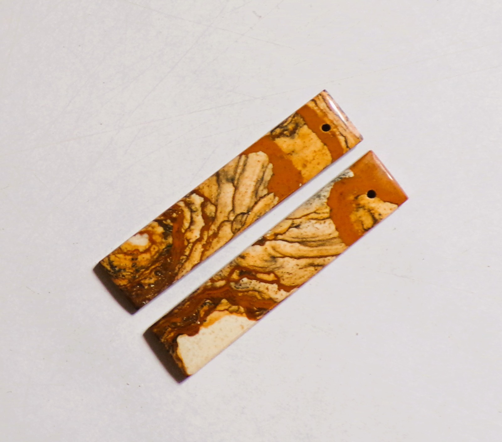 23.70 Cts Natural Picture Jasper Drilled Cabochon Match Pair Gemstone 41X9MM 51