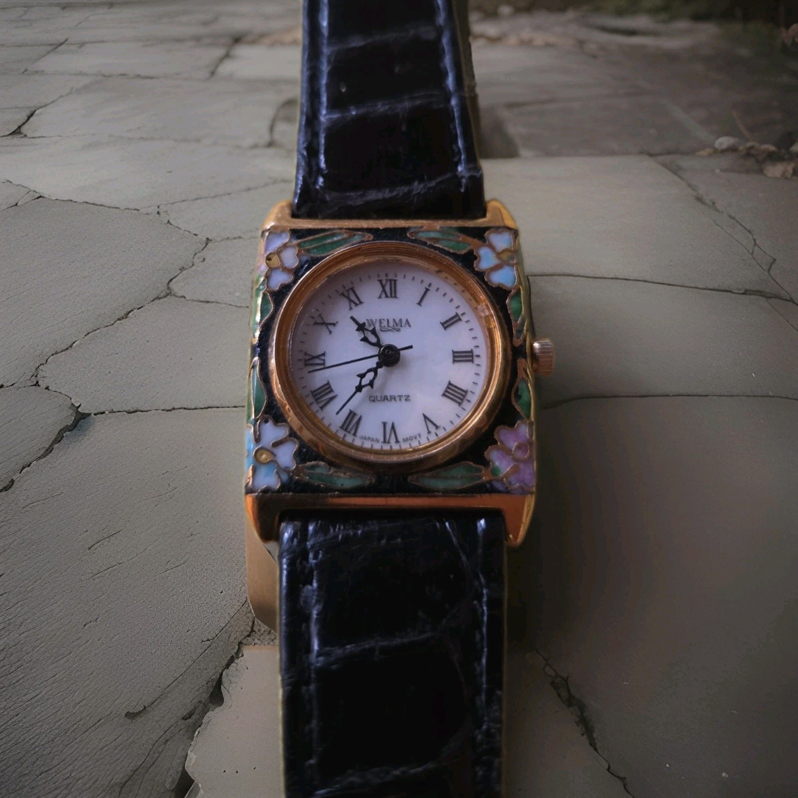 WELMA Women Square Floral CLOISONNÉ Enamel Roman Dial 6.5″ WRIST