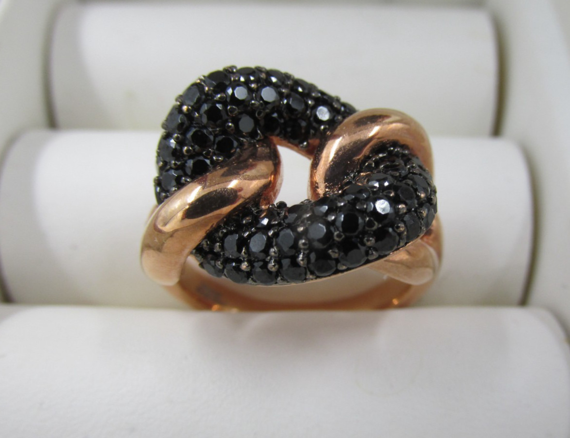 Signed Milor Italy Bronze Black Spinel Gemstone Ring Size 8 Unique Design