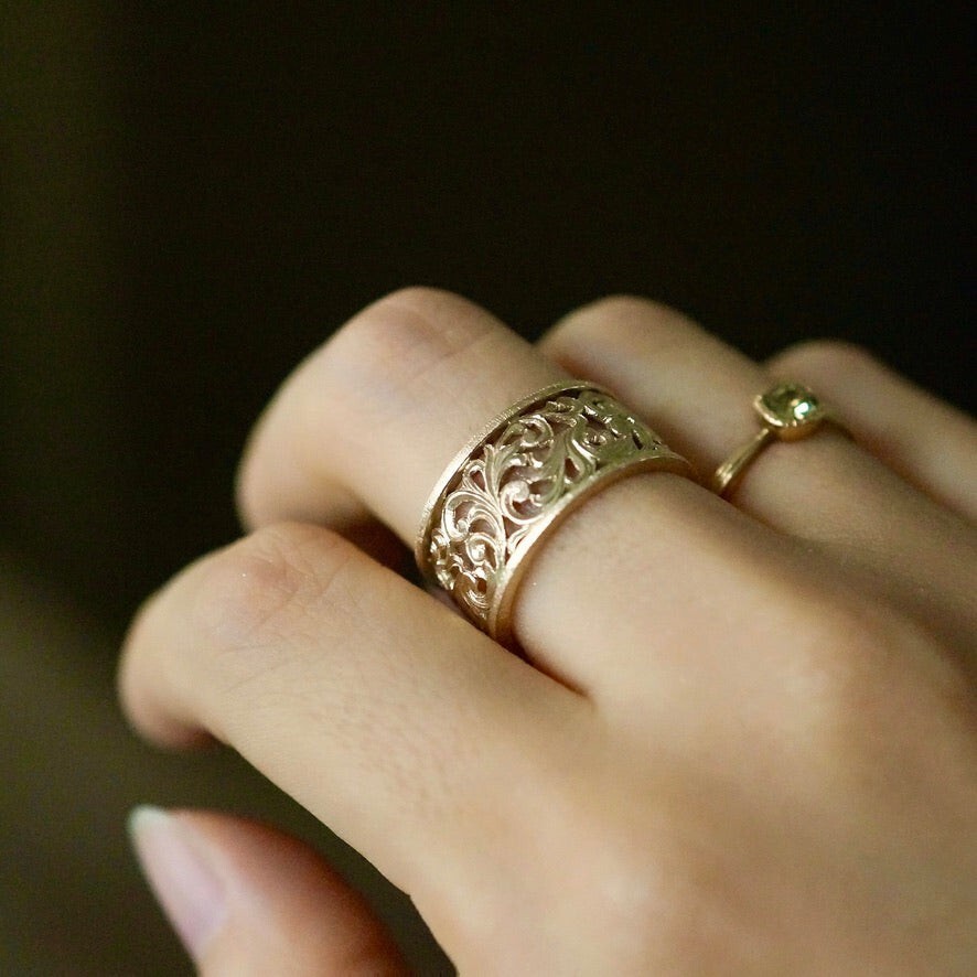 14K Gold Eternity Vine Engraved Band Stackable Bridal Women Ring Gift Ideas Her