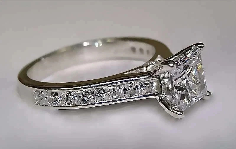 3.25Ct Princess Cut Lab Created Diamond Engagement Ring 14K White Gold Plated