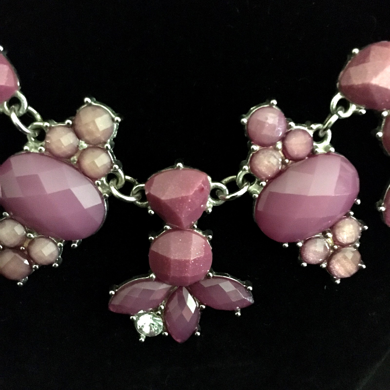 Vintage Chunky Collar Necklace Purple Rhinestones Y2K 90s Bib Statement 17″