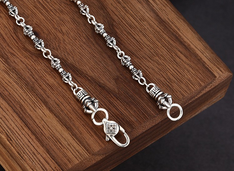 Tibetan Vajra Amulet Chain 925 sterling Silver Men Spiritual Protection Necklace