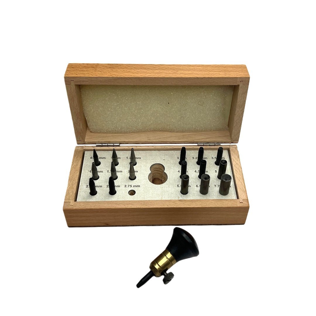 Bezel Setting Tool Punch Set with 18 Punches in Wooden Box Size 0.75mm to 7.75mm